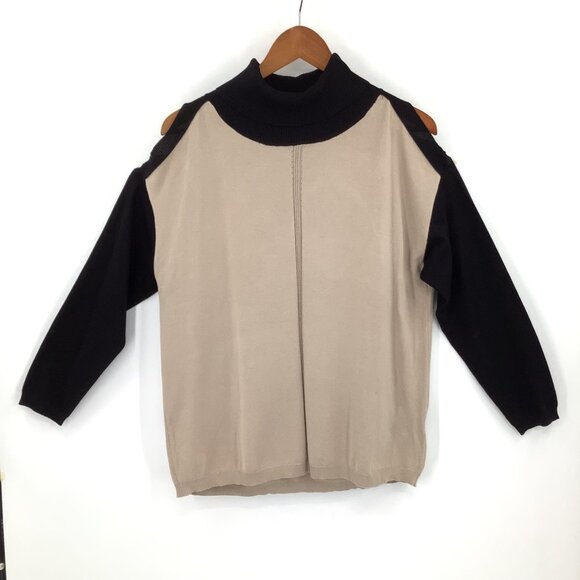 Lety Me Sweaters - Lety & Me Women's Plus Size XL Black Beige Cold Shoulder Turtleneck Sweater